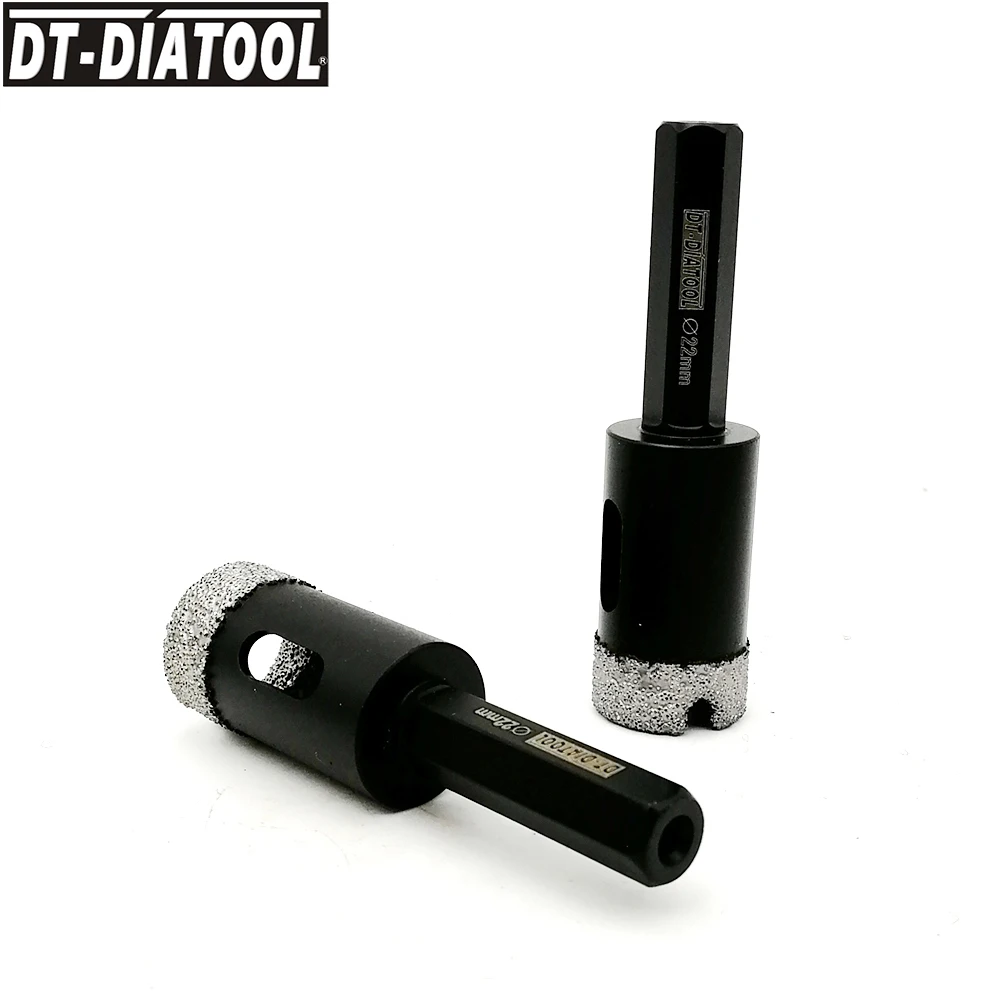Tige hexagonale brasée sous vide à sec, DT-DIATOOL, 2 pièces, mèche diamantée, tige hexagonale, pour granit, marbre, scie à trous, pour carreaux de céramique, Dia22mm