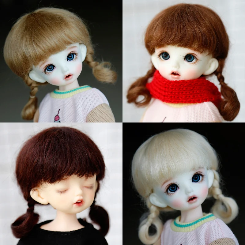 

NEW 1/6 Bjd SD Doll Wig Soft mohair double ponytail braids Cute bangs curly long Braid hair for MOSD DD BJD Wig Doll accessories