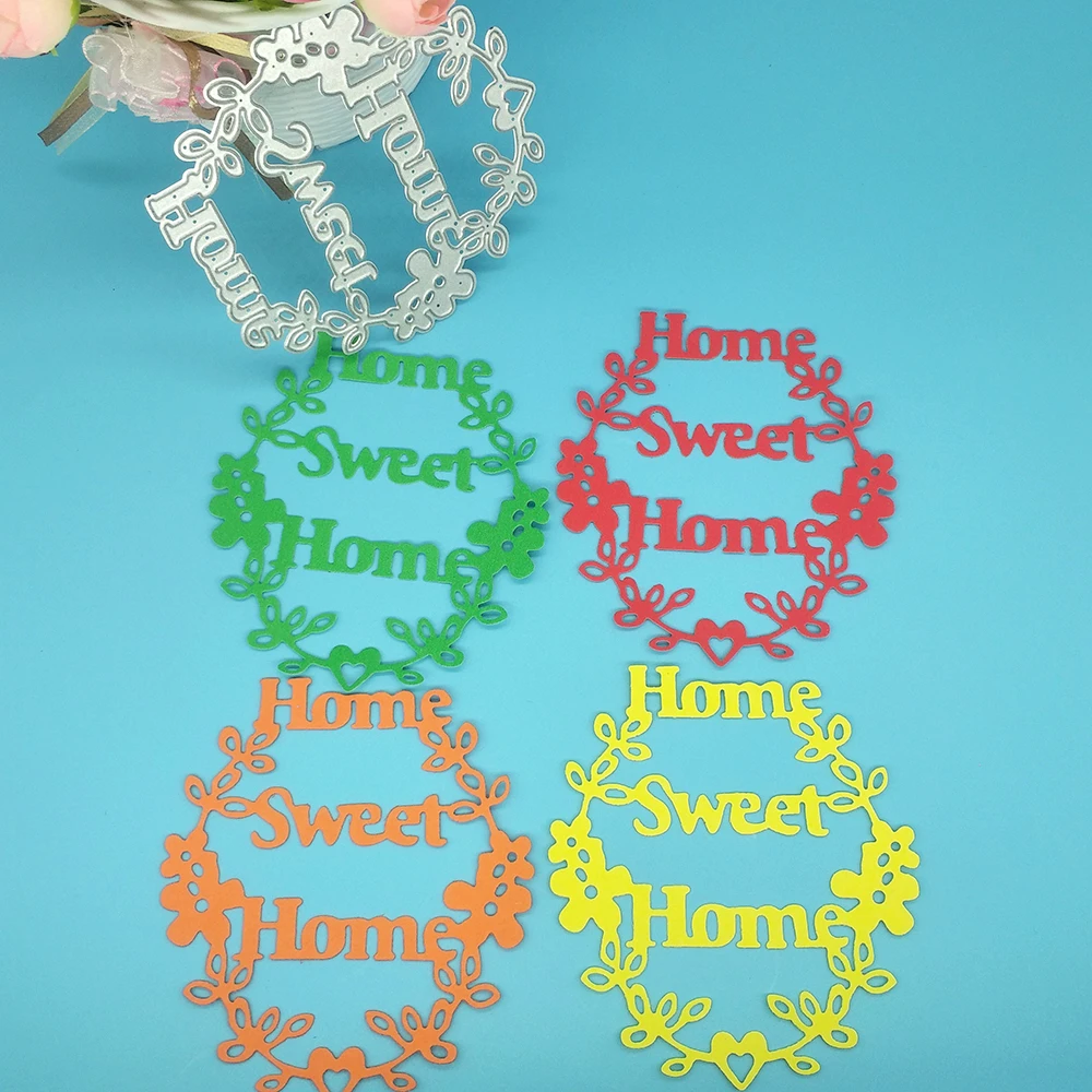 

Flower basket lace metal cutting dies with Home Sweet phrase Scrapbook photo album decoration DIY handmade art
