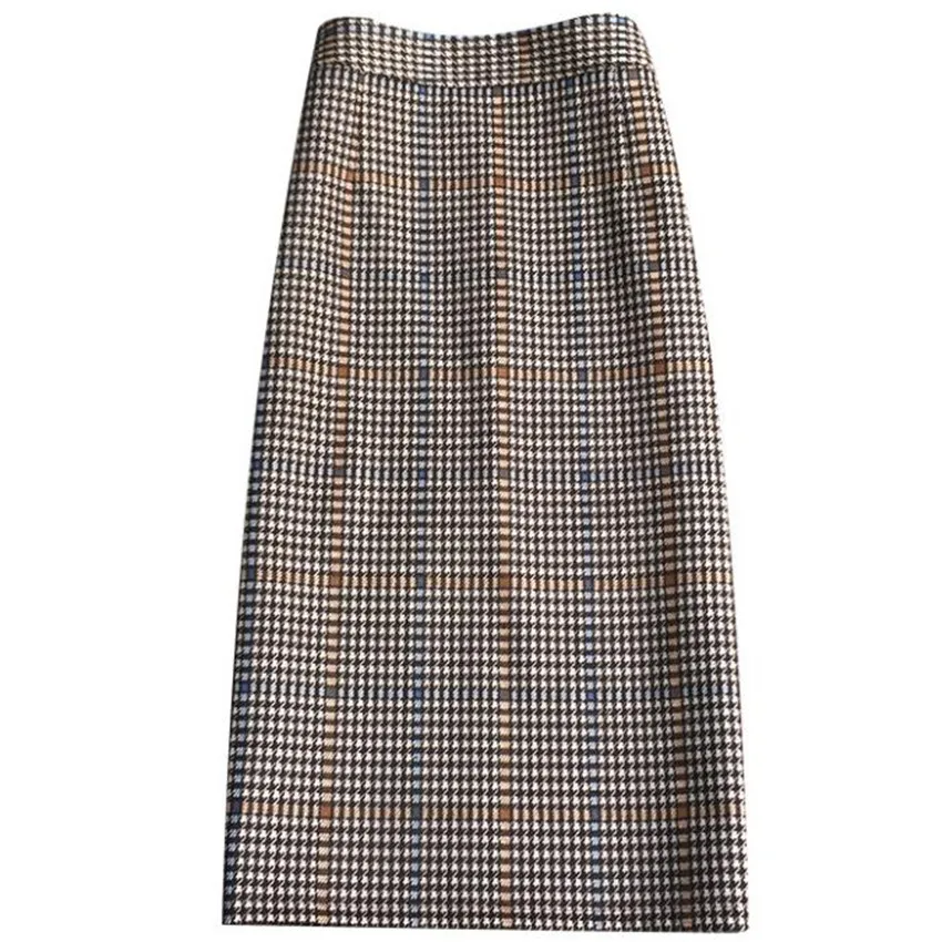 

Plaid women mid-length ol woolen skirt women autumn winter high waist a-line package hip a-line skirt