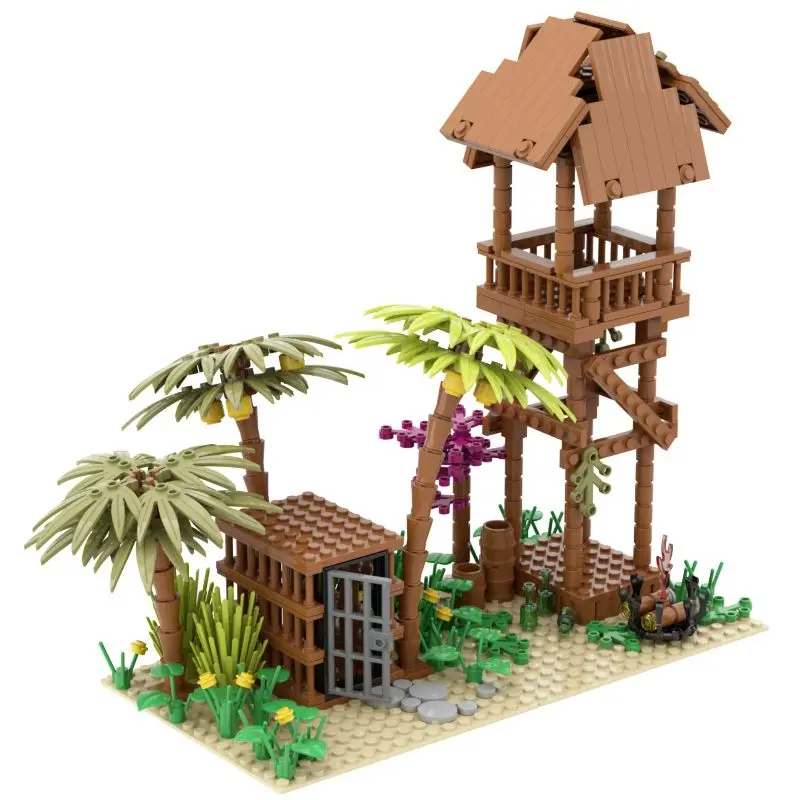 MOC Building Blocks Medieval Soldiers Watchtower of the Suburban Arrow Tower Kids Toys