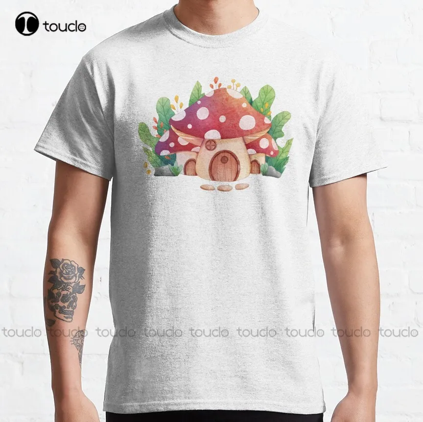 Cute Magic Mushroom Fungi Gnome House  Classic T-Shirt Mens Tee Shirts Custom Aldult Teen Unisex Fashion Funny New Xs-5Xl New