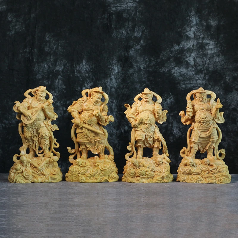 Four King Buddha Statues, Handmade Wood Carvings, Home Decoration, Feng Shui