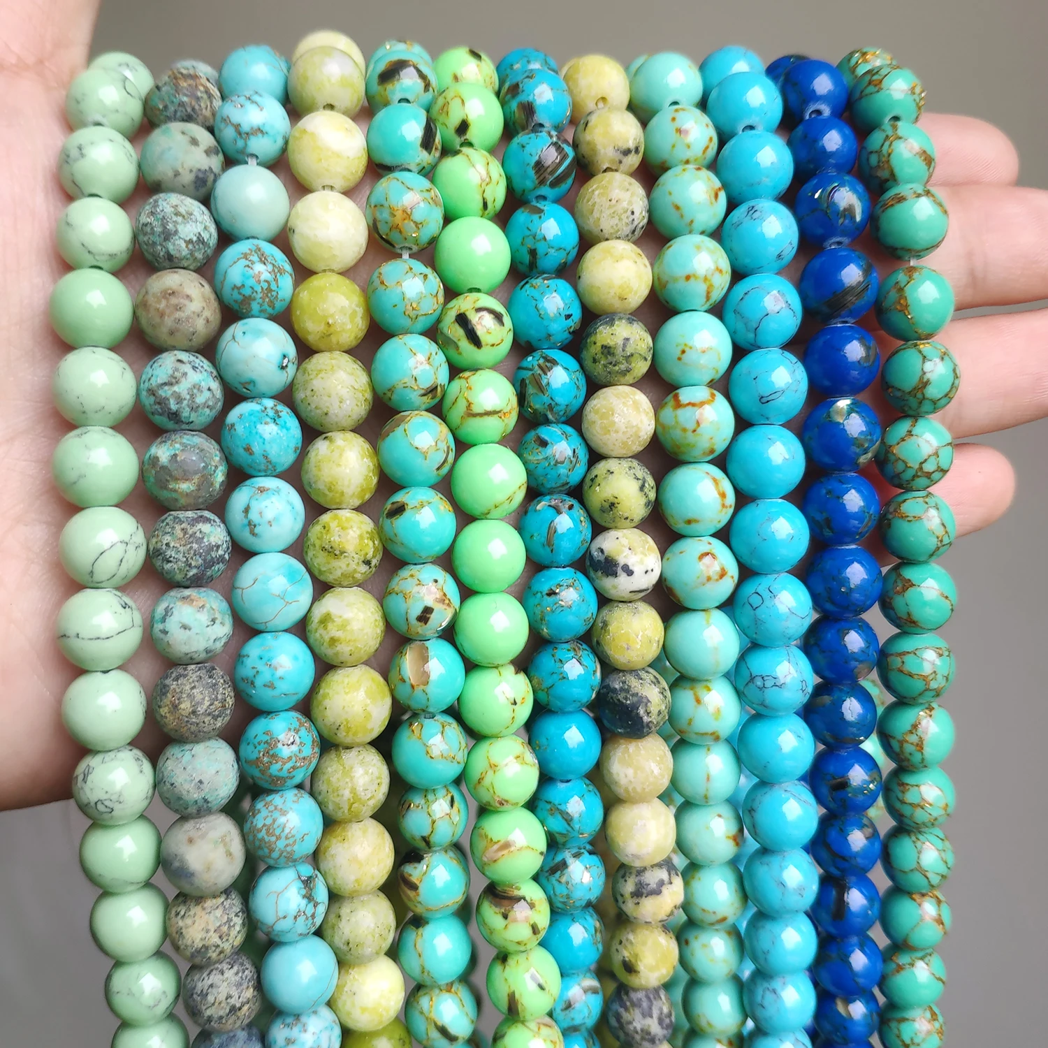 Perles Rondes en Pierre Naturelle, Turquoise, Howlite, Sédiment Jasper, 4-12mm, 15 en Vrac, pour Bijoux, Cadeau de Noël, DIY