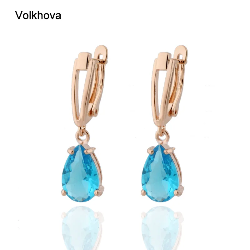 Luxury Quality Jewelry Cubic Zirconia Rose Gold Color Earrings for Women Water Drop Earrings Korean Style Dangle Earring