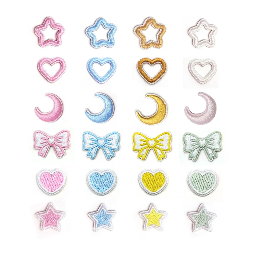 Sale Self-adhesive 10pcs Small Star Heart Bow Embroidery Patches for Clothing Iron on Clothes Jeans Sticker Applique Stripe Diy