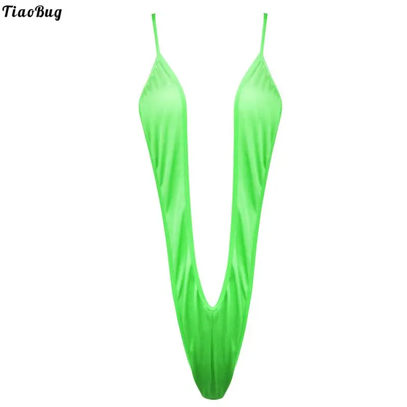 TiaoBug Women Bright Solid Color One-piece Bikini Thong G-string Monokini Female Sexy Swimsuit Underwear Bodysuit Beach Swimwear