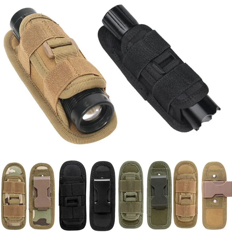 Tactical Molle Flashlight Pouch Holster 360 Degree Rotatable Belt Clip Torch Cover Case Holder Hunting Accessories