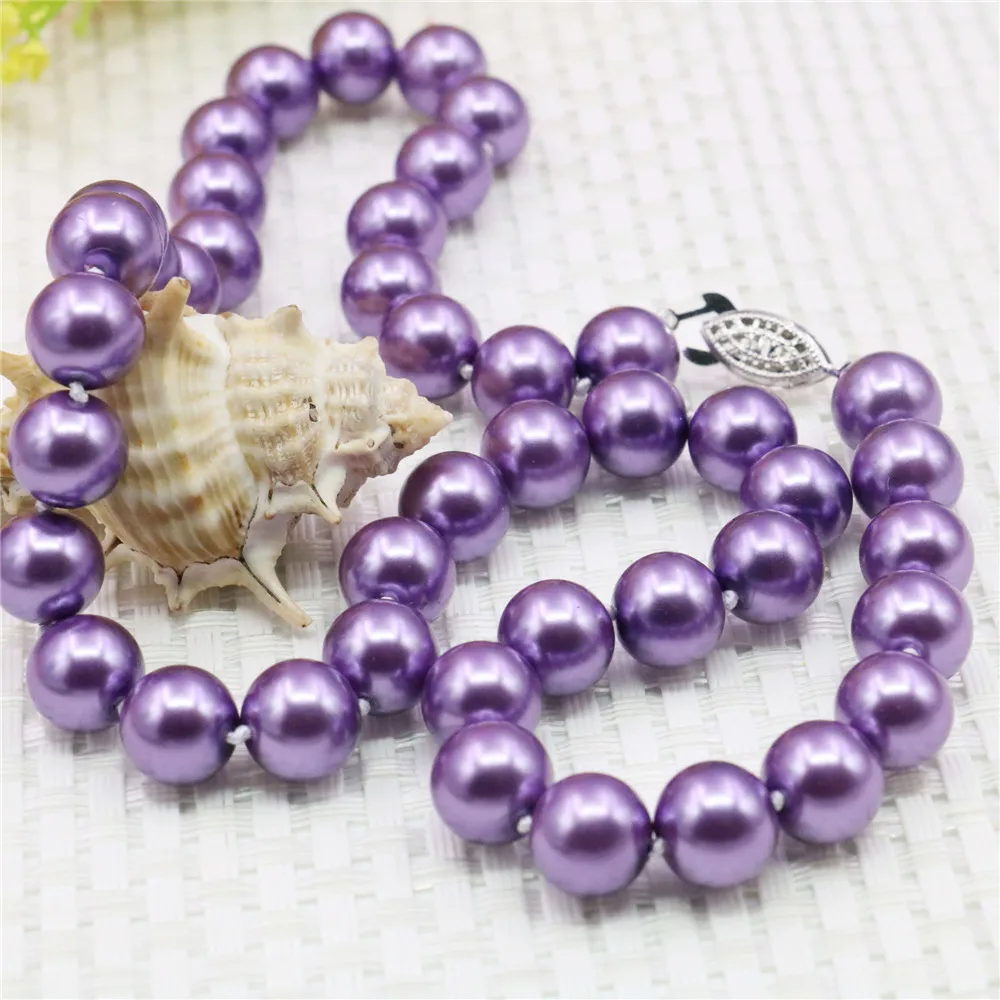 8/10mm Round Violet Purple Pearl Shell Necklace Women Girls Hand Made Jewelry Making Design Accessory Gifts For Mother