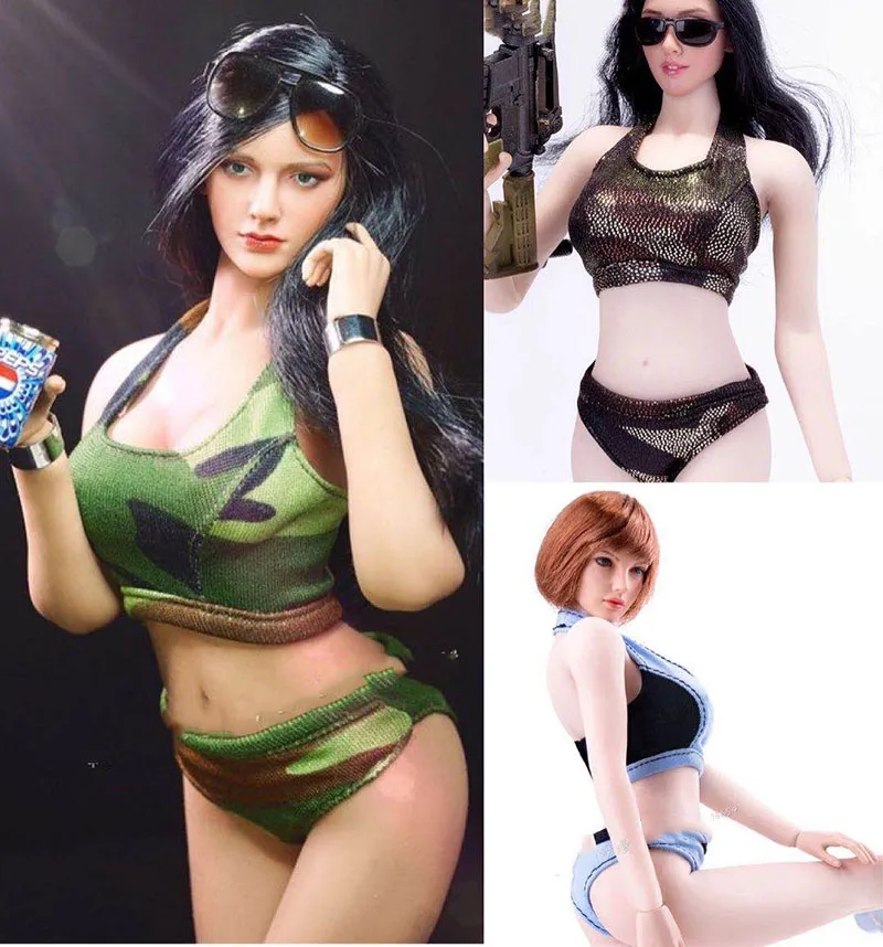 1/6 Female Soldier Elastic Sports Style Military Camouflage Underwear Underwear for 12'' Ph Ud Ld Action Figure Body