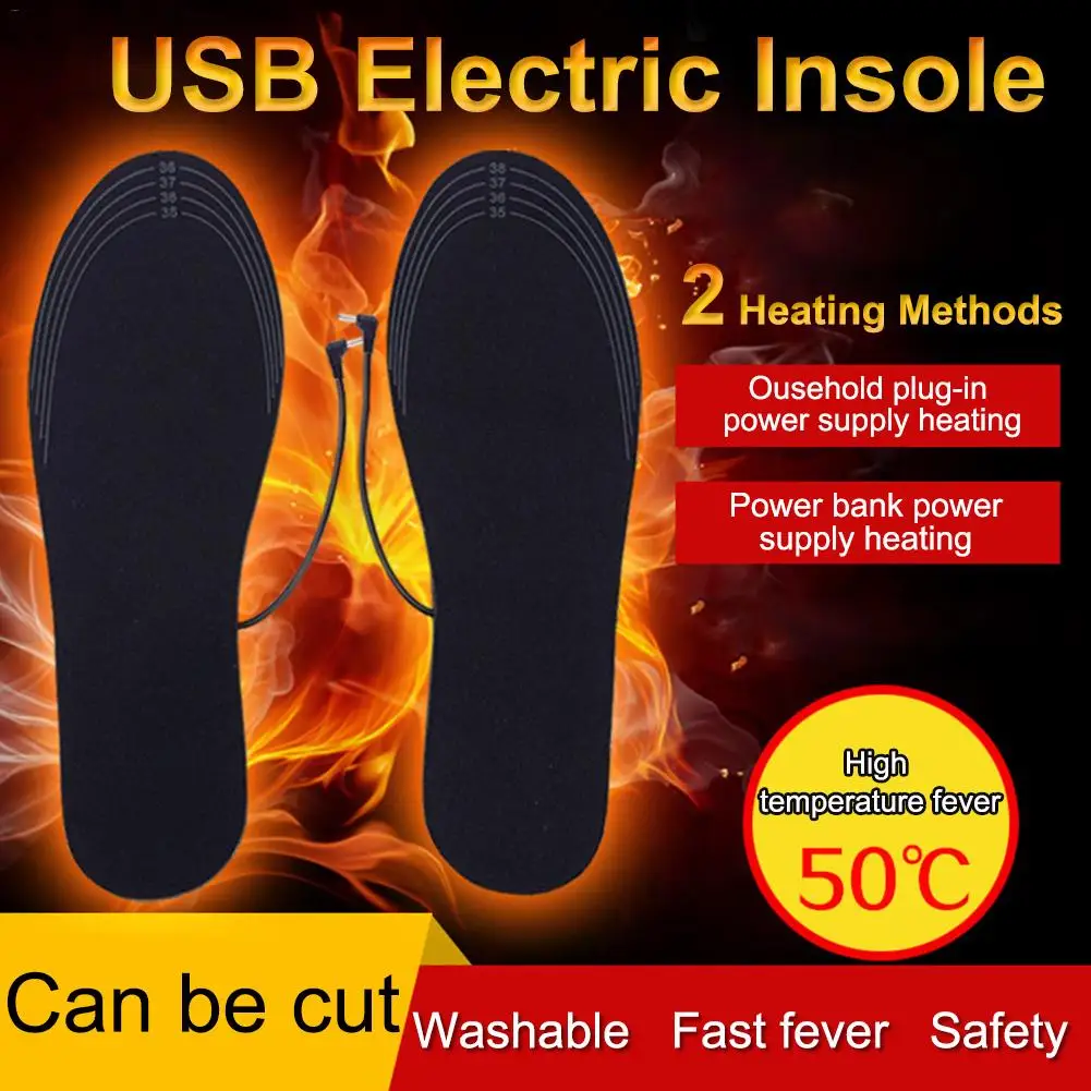 

1 Pair USB Heated Shoe Insoles Foot Warming Pad Feet Warmer Sock Pad Mat Winter Outdoor Sports Heating Insoles Winter Warm