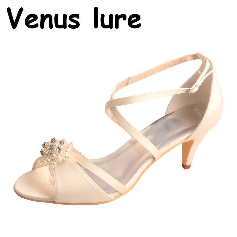 Custom Handmade Size 8 Pearl Party Ware Shoes for Woman Ivory Color Satin