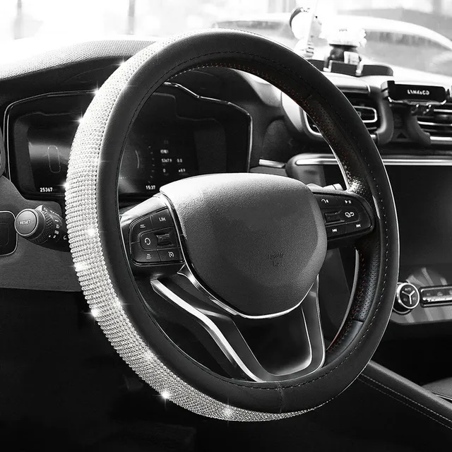 2022 Bling Bling diamentowe cyrkonie kryształowy pokrowiec na kierownicę do samochodu PU skórzane akcesoria samochodowe Case Car Styling