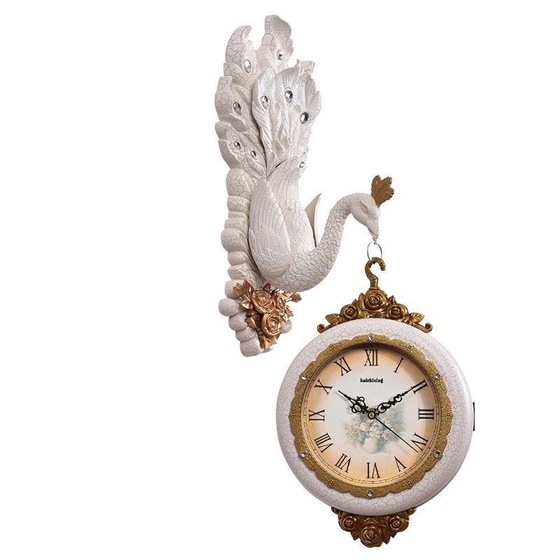 

24.5CM/20 Inch European Peafowl Ultra-quiet Silent Retro Wedding Home Decorations Peacock Rich Vintage Wall Clocks Desktop Decor