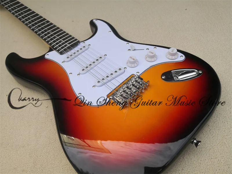 Order booking 12 strings guitar,stra guitar,sunburst basswood body,white pickguard,chrome bridge