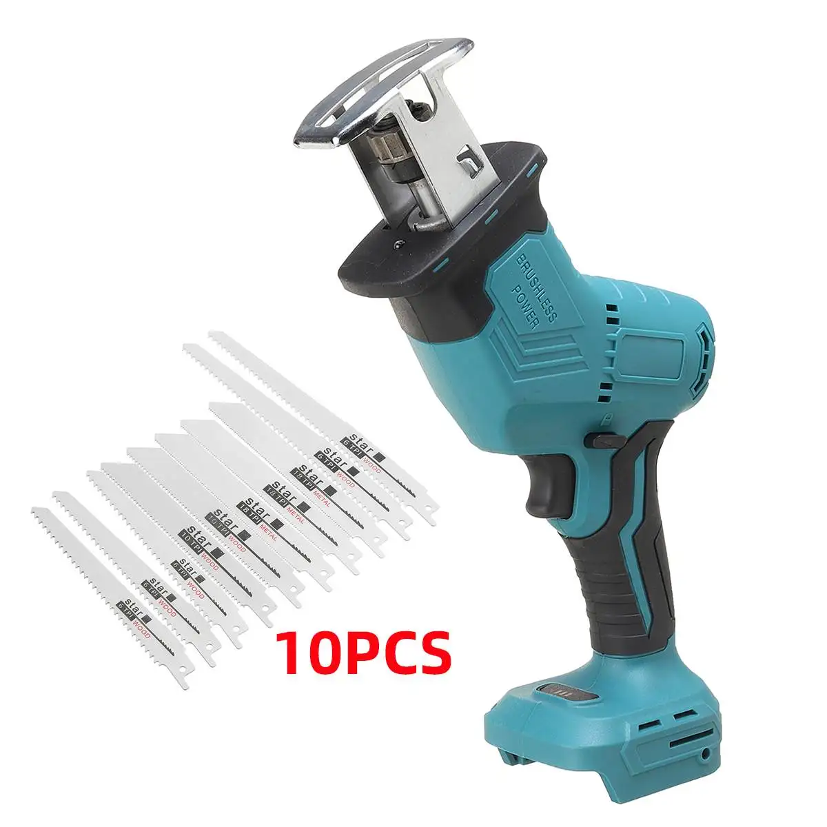 Drillpro 3000rpm Brushless Reciprocating Saw Electric Saw 10Pcs Saw Blades Metal Wood Cutting Machine for Makita 18V Battery