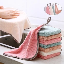 5Pcs Kitchen Towels Coral Fleece Hangable Cleaning Cloth for Tableware Dish Cloth Microfiber Absorbent Household Cleaning Towels