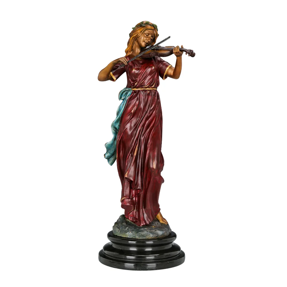 

Bronze Violinist Fiddler Statue Sculpture Modern Female Violin Player Art Hot Casting Brass Classy Home Decoration Gifts