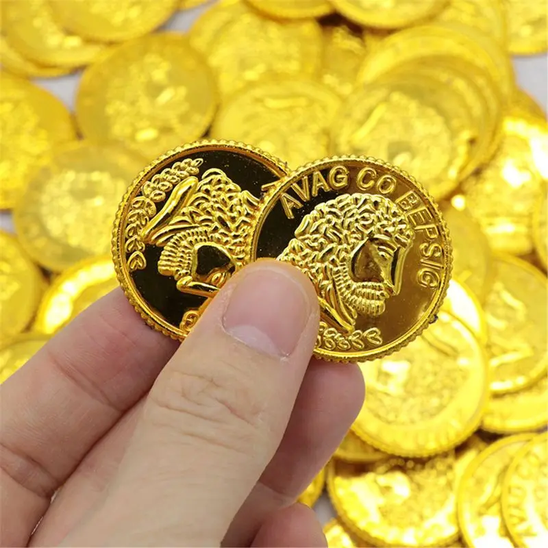 

100 Pc BPA Free Plastic Pirate Gold Coins Gold Treasure Play Coins for Play Favor Party Supplies Pirate Party Treasure Hunt Game