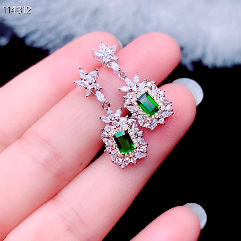 KJJEAXCMY fine jewelry 925 sterling silver natural diopside earrings ring pendant necklace luxury ladies suit support testing