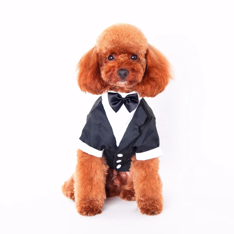 Dog shirt Pets Clothes Dresses Gentlemen Wedding Dresses Teddy pet dog clothes for fall and winter dog vest with bow-knot