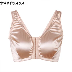 Women Full Coverage Bra Plus Size Comfort And Support Satin Bra Imitated Silk No Padded Wireless Front Closure Vest Underwear