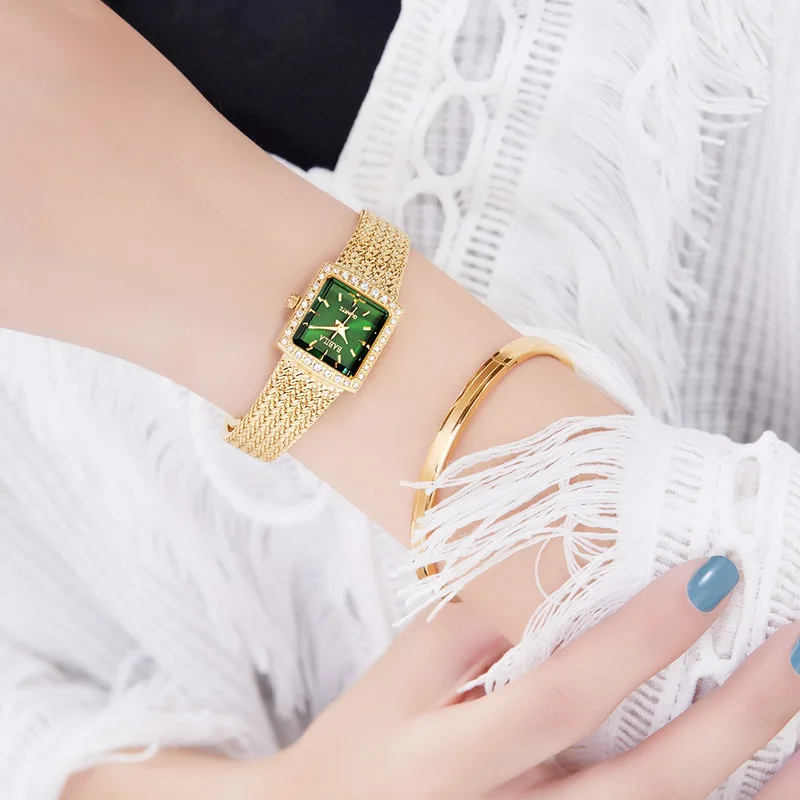 Ladies Watch Luxury Niche Chic Wind Square Suit Diamond Vintage Wheat Ear Quartz Watch Girlfriend Gift Ladies Watches