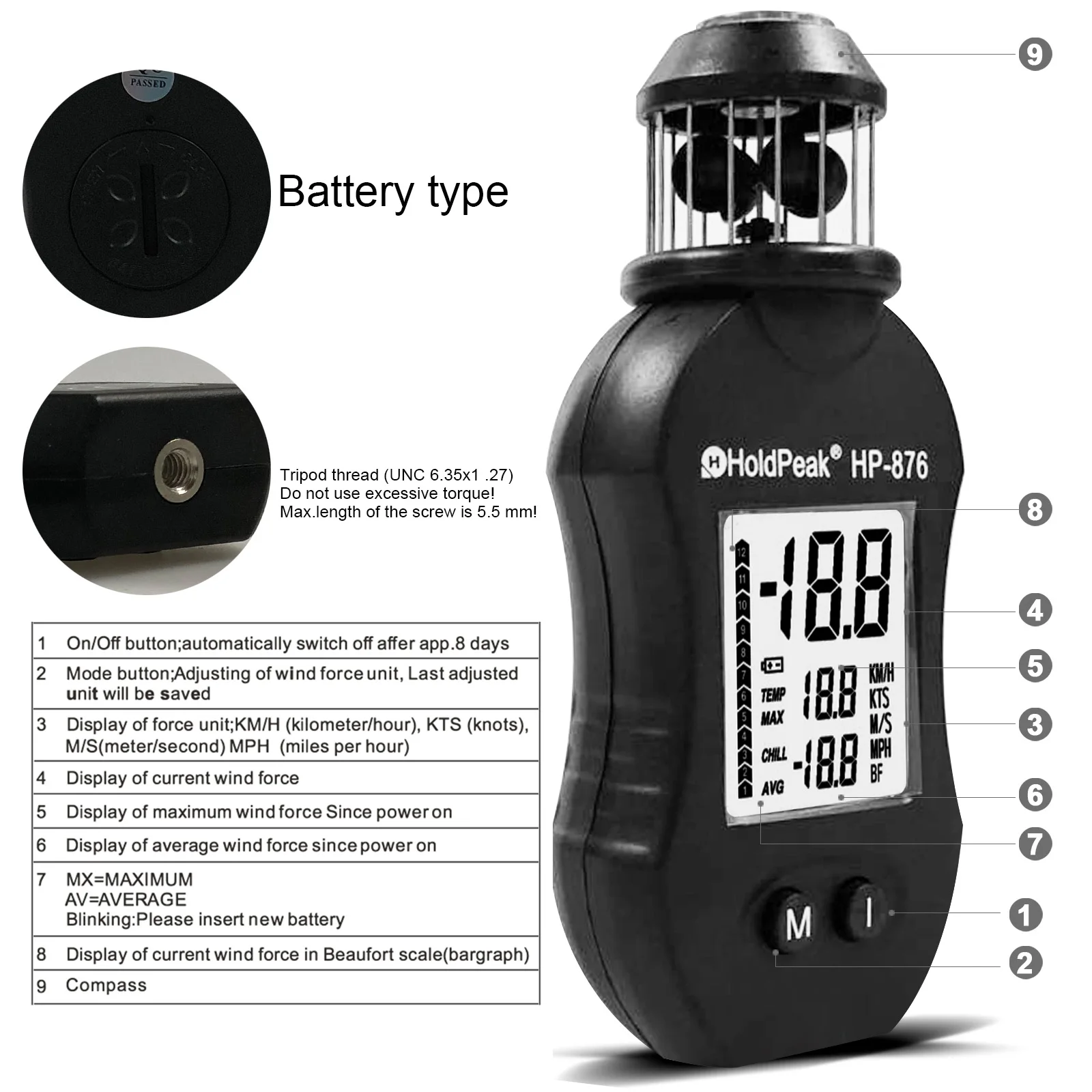 Anemômetro Digital Portátil Medidor de Velocidade do Vento Medindo a Velocidade do ar para Ventoinha Hvac Barco Vela Tiro Hp876 Bolso