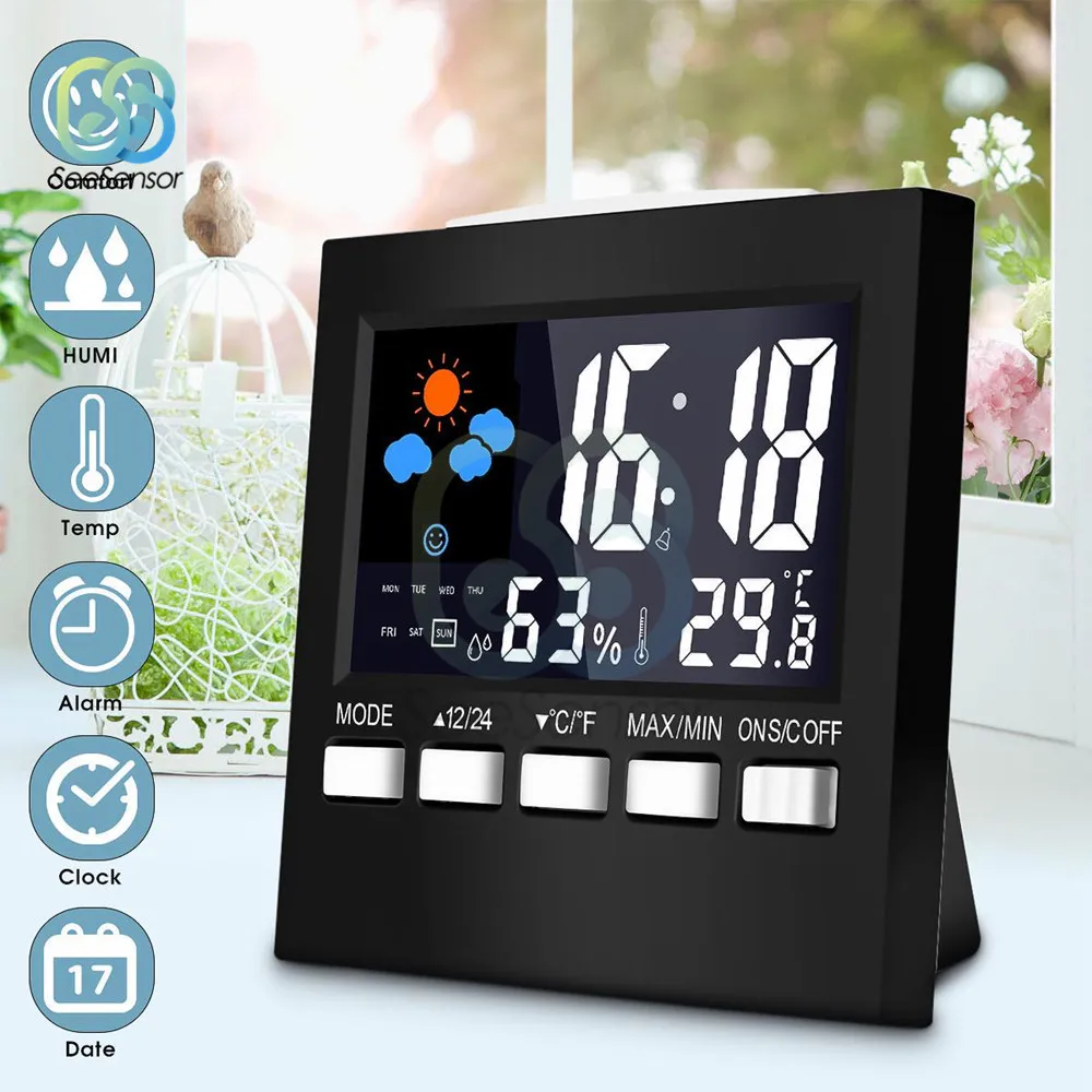 Voice Control LCD Screen Digital Thermometer Hygrometer Temperature Humidity Monitor Alarm Clock Calendar with Backlight