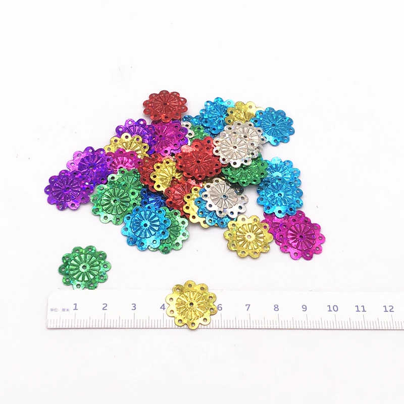 50Pcs 20mm Wheel Flower Loose Sequins Laser Mixed PVC Paillettes Sewing Wedding Craft, Kids DIY Lentejuelas Garment Accessory