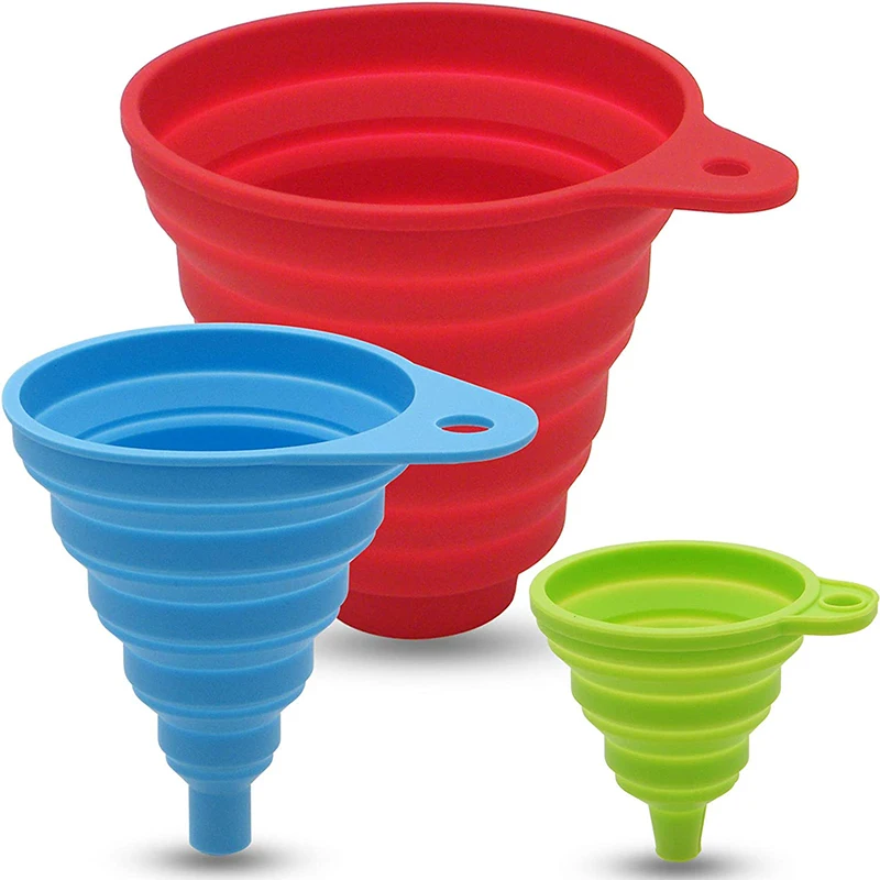 3 Sizes Silicone Folding Funnels Kitchen Portable Universal Funnel Liquid Fill Transfer Auto Engine Oil Petrol Change Funnel