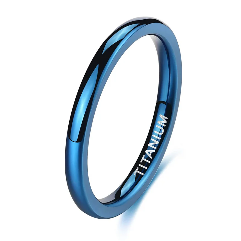 Kolmnsta 2/4mm Titanium ring Polished Blue For Men and Women Cool Rings for Party Unisex Wedding Band Couple Jewelry Love Gift