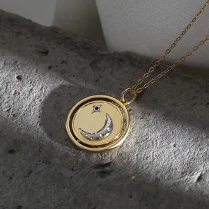 Silvology 925 Silver Sterin Moon Vòng cổ sol ban đầu cameo đôi mặt tình bạn cổ vũ trang sức bali trang sức bali 6 Bán bạc chính Bali 925 - 3