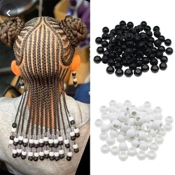 Anillo de rastas blancas y negras, cuentas trenzadas para el cabello, cuentas para rastas, clips para puños, agujero de aproximadamente 6mm, 50 unids/lote por bolsa