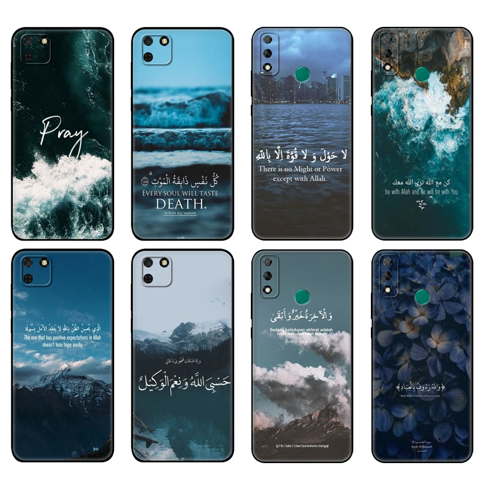 Black tpu Case For Huawei Y9S Y6S Y8S Y5P Y7P Y8P Case For Huawei Y5 lite Prime Y6 Cover Scenery muslim arabic quran islamic