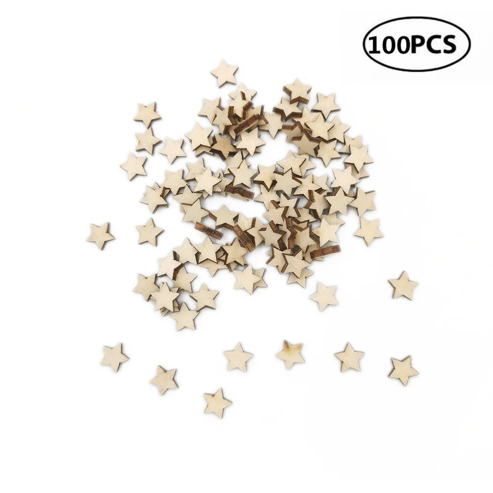 100pcs 10mm Star Pattern Wooden Scrapbooking Collection Craft for Handmade Accessory Slices Decoration Home DIY