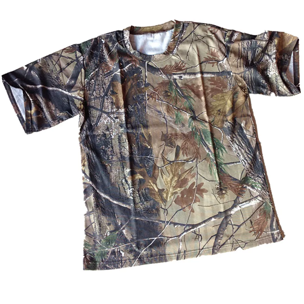 Outdoor Cotton Comfortable Bionic Camouflage Hunting Fishing Summer Short-Sleeve T-Shirt Casual Loose Climbing Camping Shirt