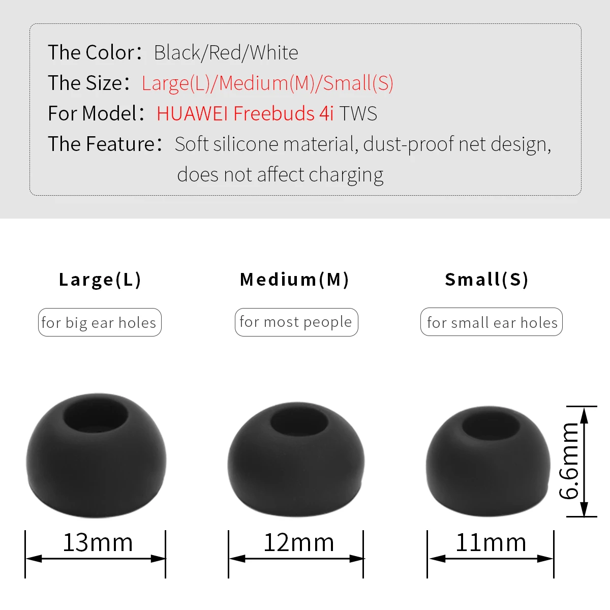 Almohadillas de silicona para HUAWEI Freebuds 4i 3i, auriculares TWS inalámbricos con reducción activa de ruido, red antipolvo de alta calidad, 6