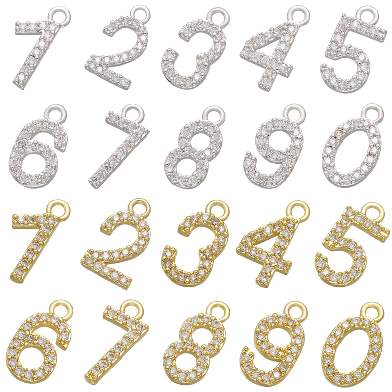 ZHUKOU bigger CZ crystal number charms Arabic numbers pendant for jewelry making DIY earrings necklace Jewelry accessories VD721