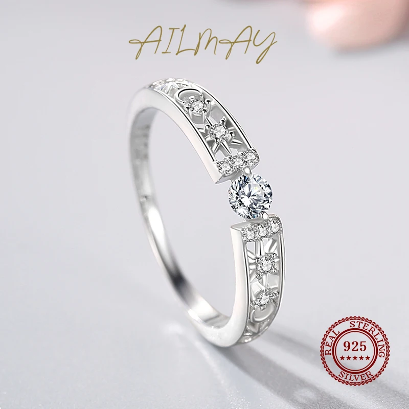 Ailmay Nieuwe Koop Fashion 925 Sterling Zilver Eenvoudige Geometrische Stapelbaar Ringen Shining Cz Voor Vrouwen Wedding Engagement Sieraden