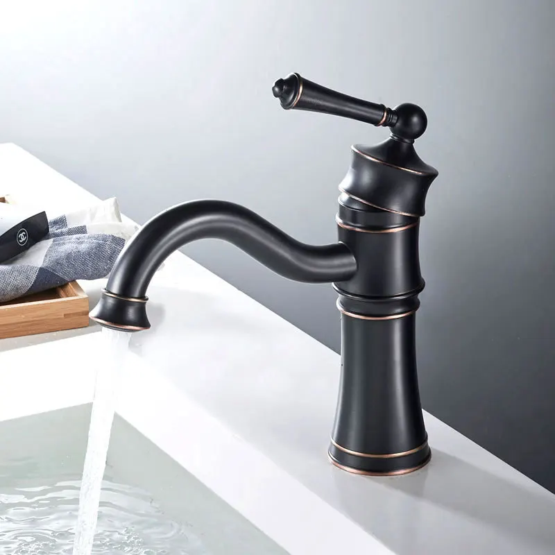 

Bathroom Basin Faucets Sink Mixer Taps Black Oil Brass Wash Basin Deck Mounted Single Handle Hot and Cold Sink Faucet Torneira