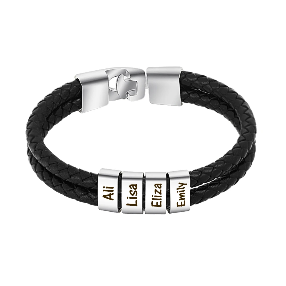 MYLONGINGCHARM Personalized names beads Men bracelet Leather Bracelet Customize gift for husband father