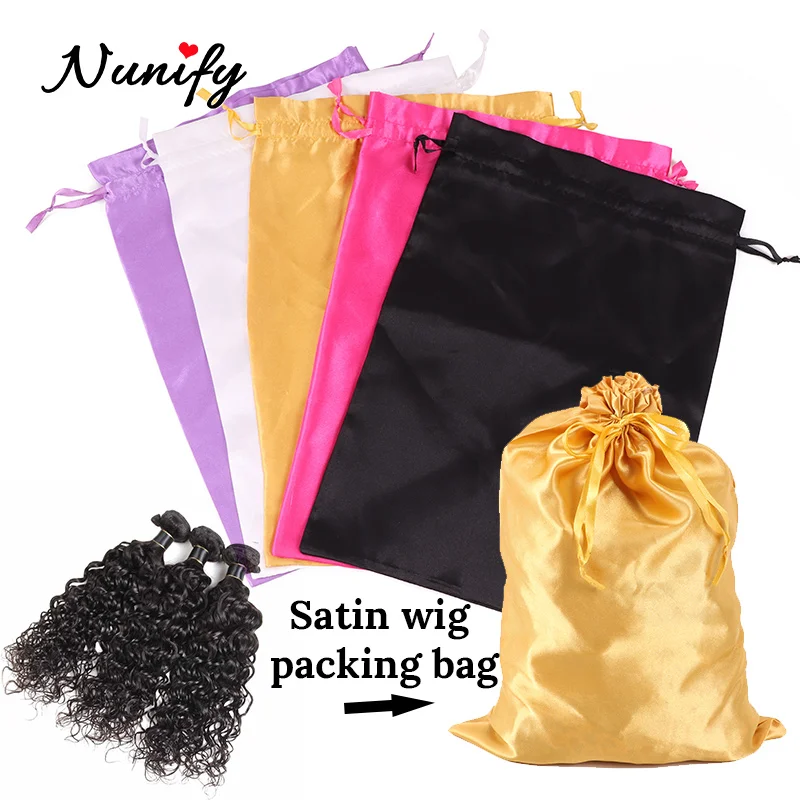 

Nunify 5Pcs/Lot Blank Satin Silk Hair Packaging Bags For Bundles Wigs Gift Hair Extentions Storage 25*35Cm Silk Wig Bags