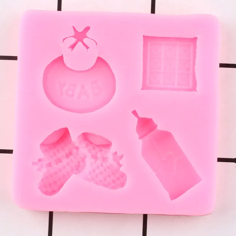 Baby Shower Party Silicone Mold Baby Shoes Fondant Molds Saliva Bottle Chocolate Candy Clay Resin Moulds Cake Decorating Tools