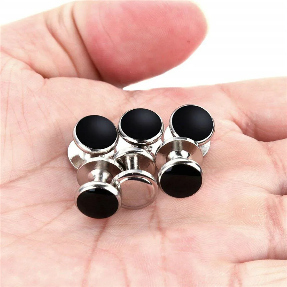 Mens Tuxedo Cufflinks Wedding Suit Shirt Cuff Buttons Round Metal Cufflink with Button Studs Set Luxury Cuff Links Gifts for Men