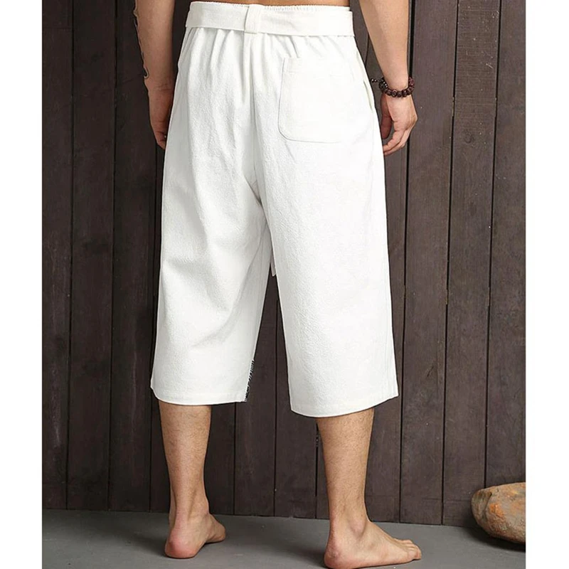 Male Yukata Trousers Japanese Kimono Traditional Pants Men Linen Cropped Pants Asian Clothing Bath Pant Japan Style Casual Loose