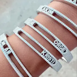Personalized Name Paved 5A Cubic Zirconia Customize Jewelry Fashion Women DIY 26 Initial Alphabet Slider Letter Bangle Bracelets