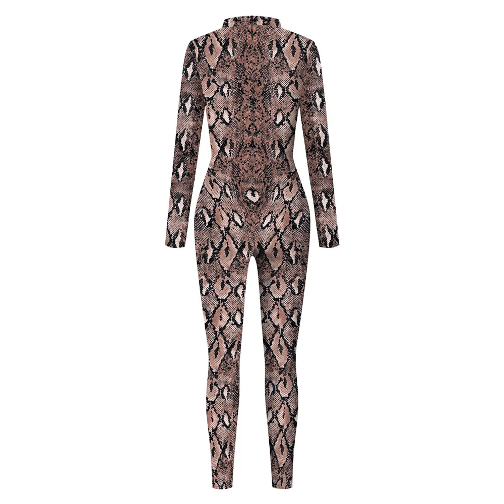 FCCEXIO 2021 New Women\'s Jumpsuit Sexy Snake Printed Romper Bodycon Female Body Outfits Party Bodysuit Cosplay Costumes