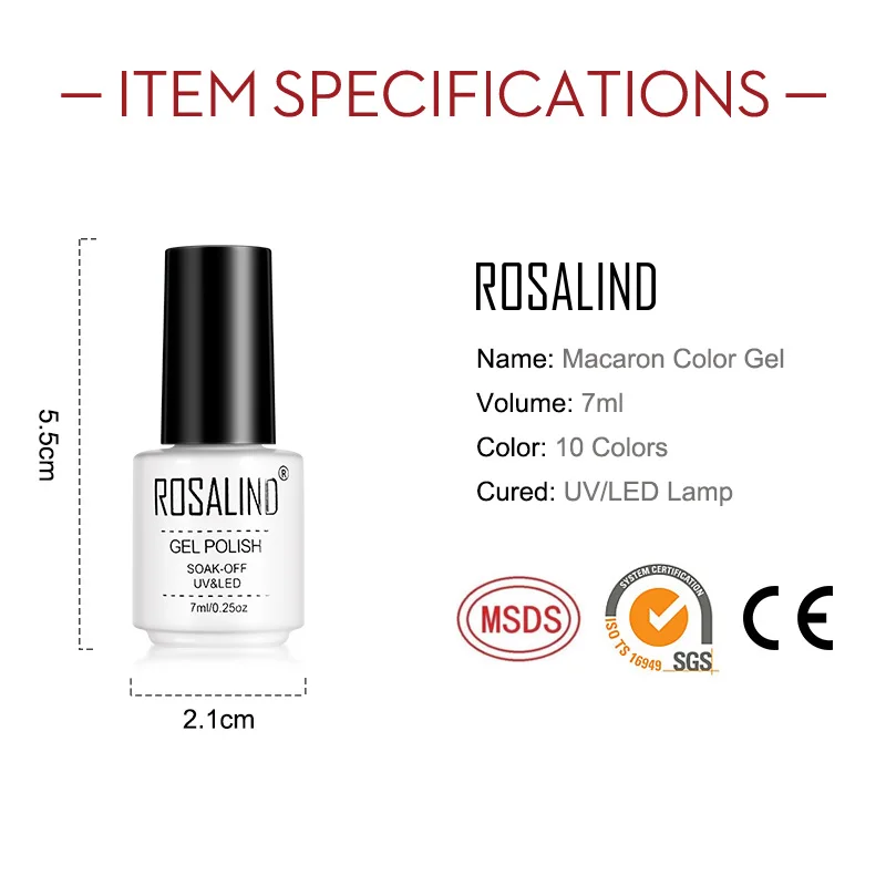 Rosalind 7Ml Gel Nagellak Zomer Macaron Voor Semi Permanente Manicure Gel Hybrid Vernis Voor Matt Base Top Coat diy Art Design