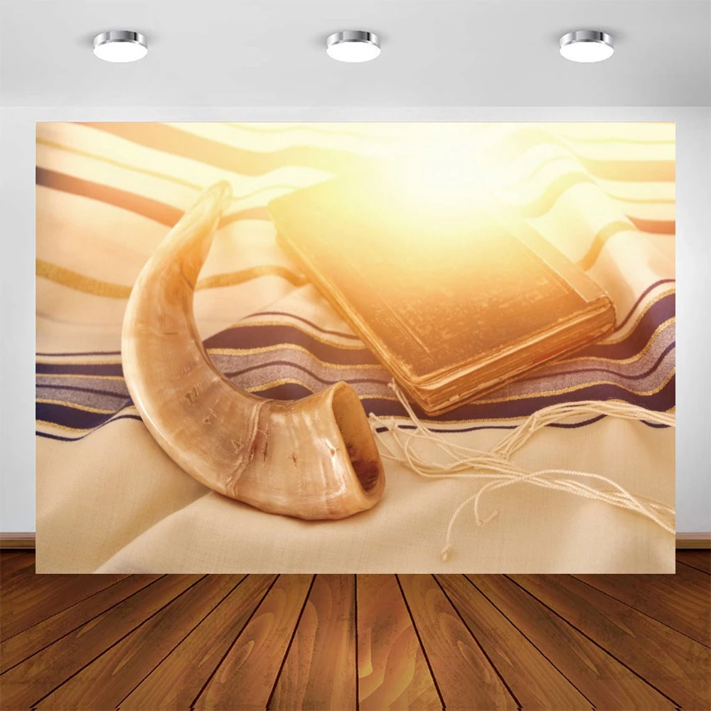 Jewish New Year Rosh Hashanah Backdrop Pomegranate Shofar Holy Bible Books Vinyl Photographic Photography Background Photocall